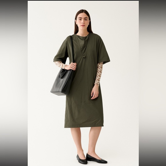 A Detacher olive green long sleeve cotton lagenlook midi dress size 8 runway - Picture 1 of 6
